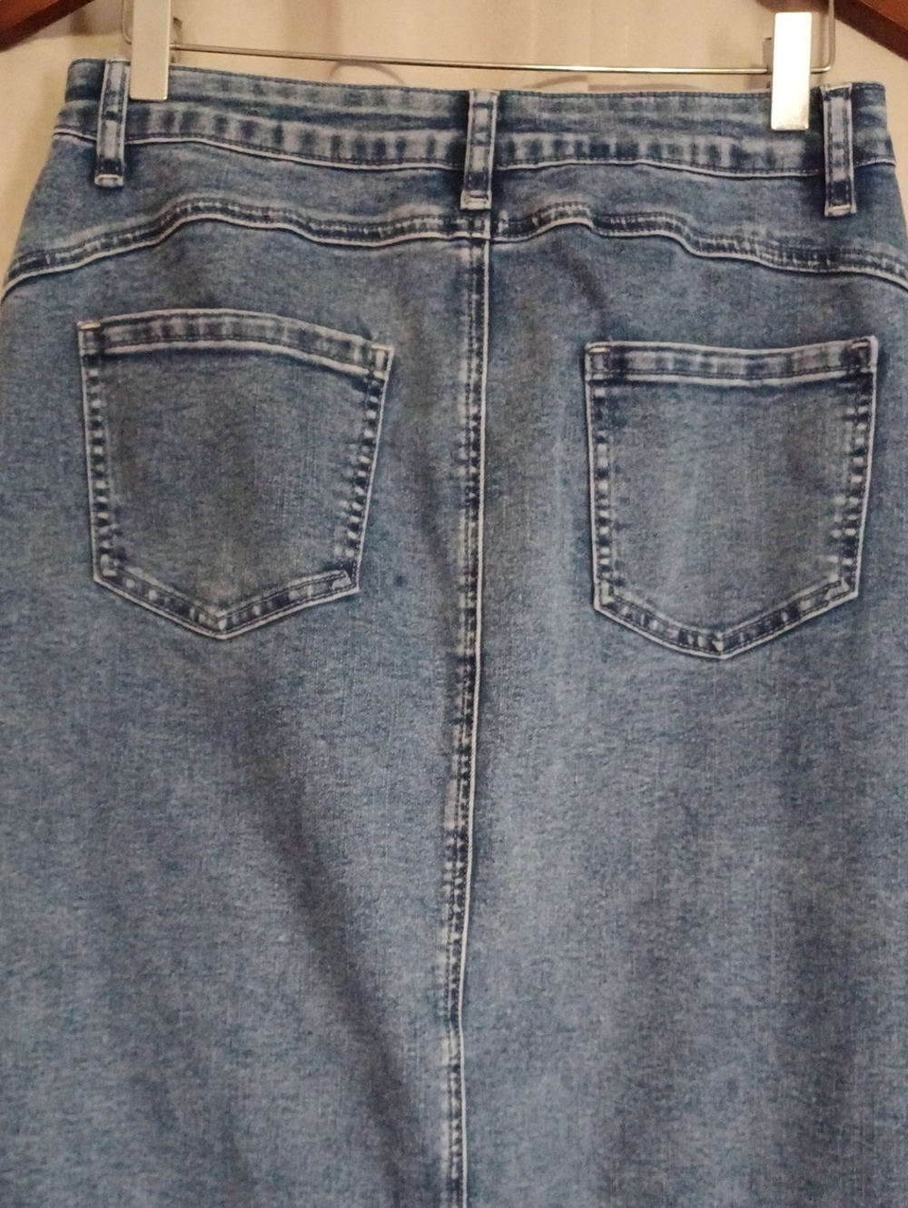 Flamingals Medium Wash Denim Button Front Split Hem Midi Skirt Pockets Stretch M - Picture 11 of 15